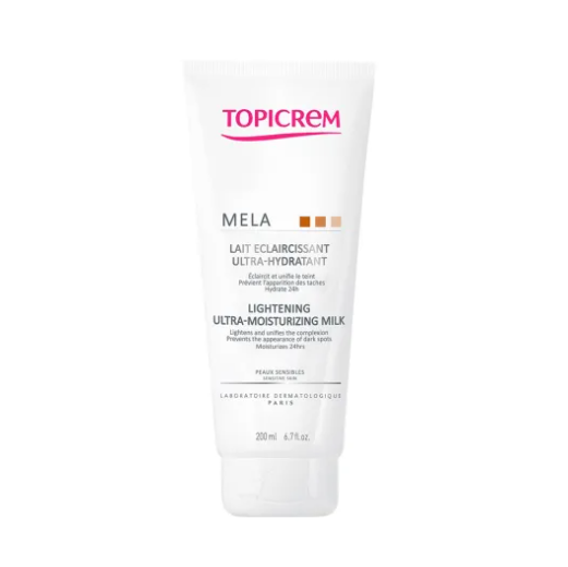 Topicrem Mela lightening ultra-moisturizing milk tube on a white background