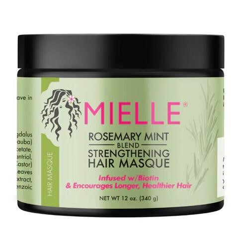 Mielle Rosemary Mint Blend Strengthening Hair Masque jar on a white background