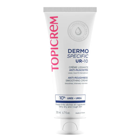 Tube of Topicrem Dermo Specific UR-10 cream on a white background