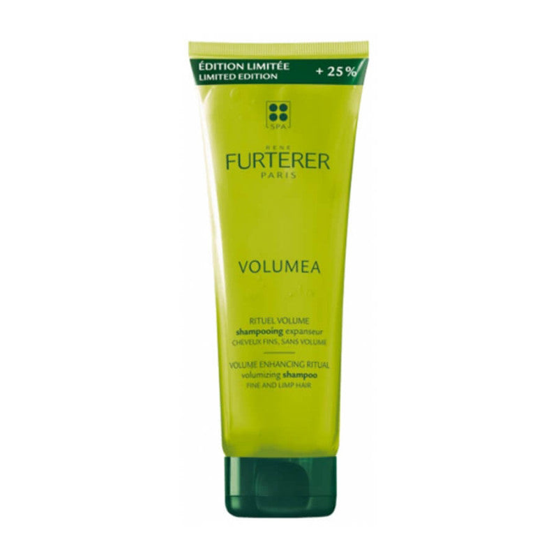 Green shampoo bottle with Furterer branding on a white background