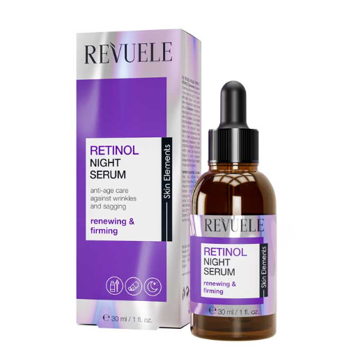 Revuele Retinol Night Serum with packaging on a white background