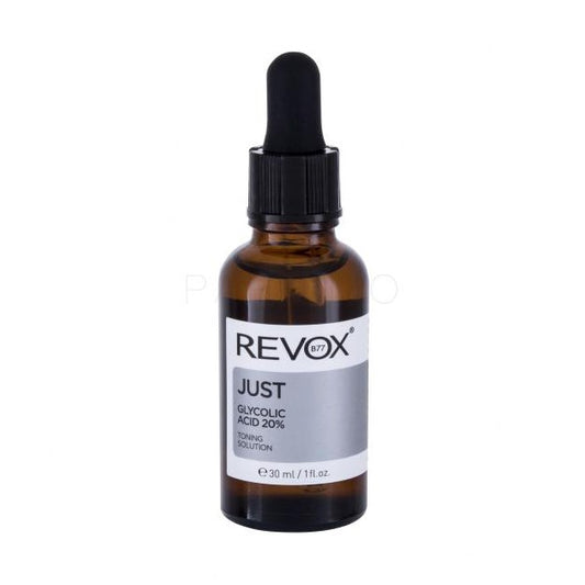 Brown glass bottle with dropper labeled 'REVOX' on a white background