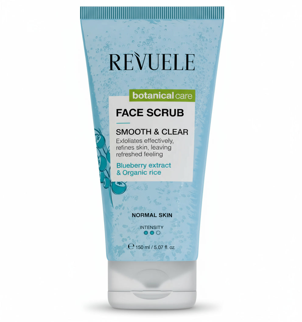 Revuele Face Scrub tube with blue label on a white background
