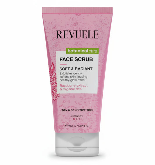 Revuele botanical care face scrub tube on a white background
