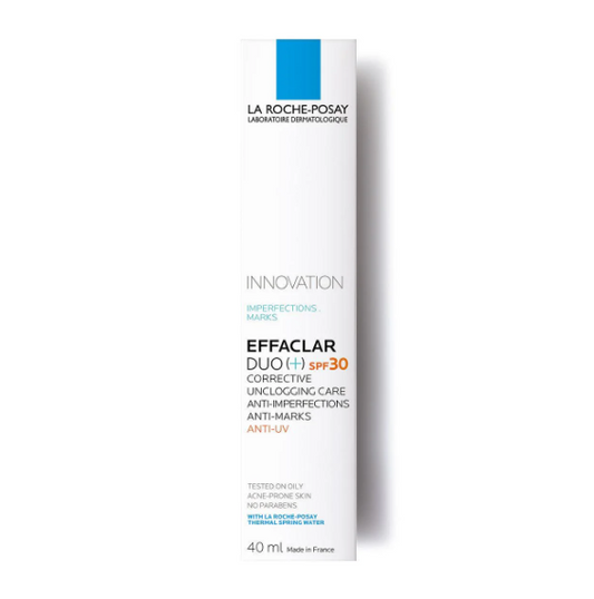 La Roche-Posay Effaclar Duo+ SPF30 skincare product packaging on a white background