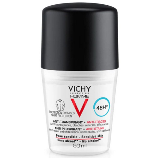 Vichy anti-perspirant deodorant bottle on a white background