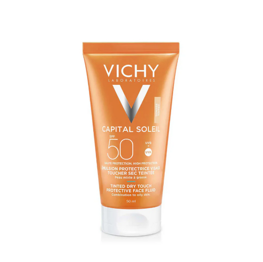 Vichy Capital Soleil sunscreen tube on a white background