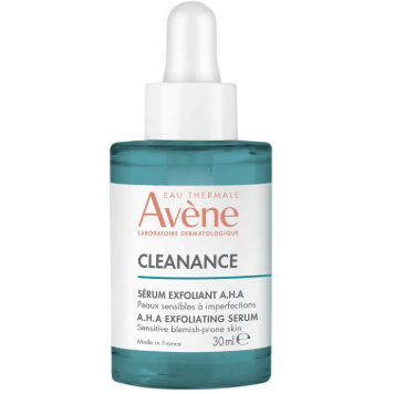 Avene Cleanance exfoliating serum bottle on a white background