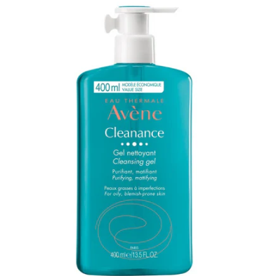 Avene Cleanance cleansing gel bottle on a white background